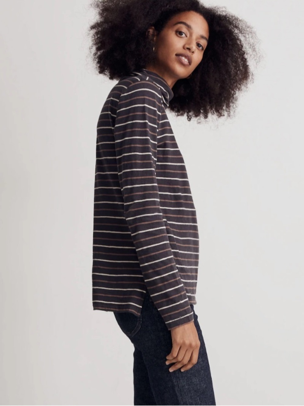 Madewell Whisper Cotton Turtleneck Top in Tessie Stripe small - Picture 2 of 9